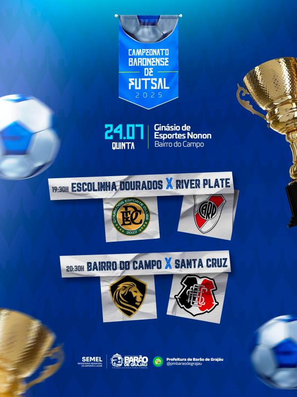 Campeonato Baronense de Futsal tem rodada dupla nesta quinta-feira (24) no Ginásio Nonon.(Imagem:Divulgação)