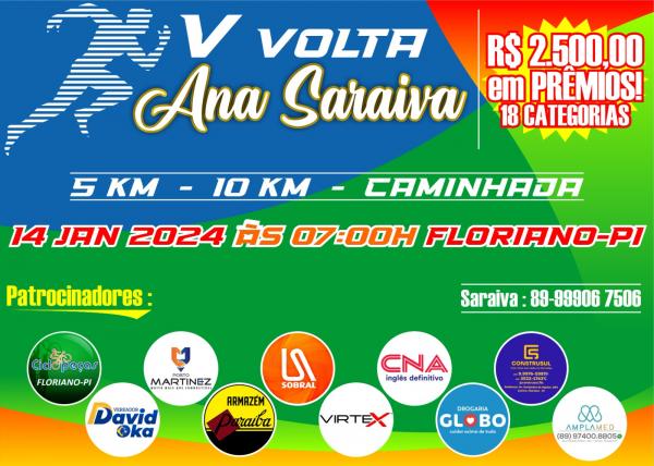 Inscrições abertas para a V Volta Ana Saraiva em Floriano.(Imagem:Divulgação)