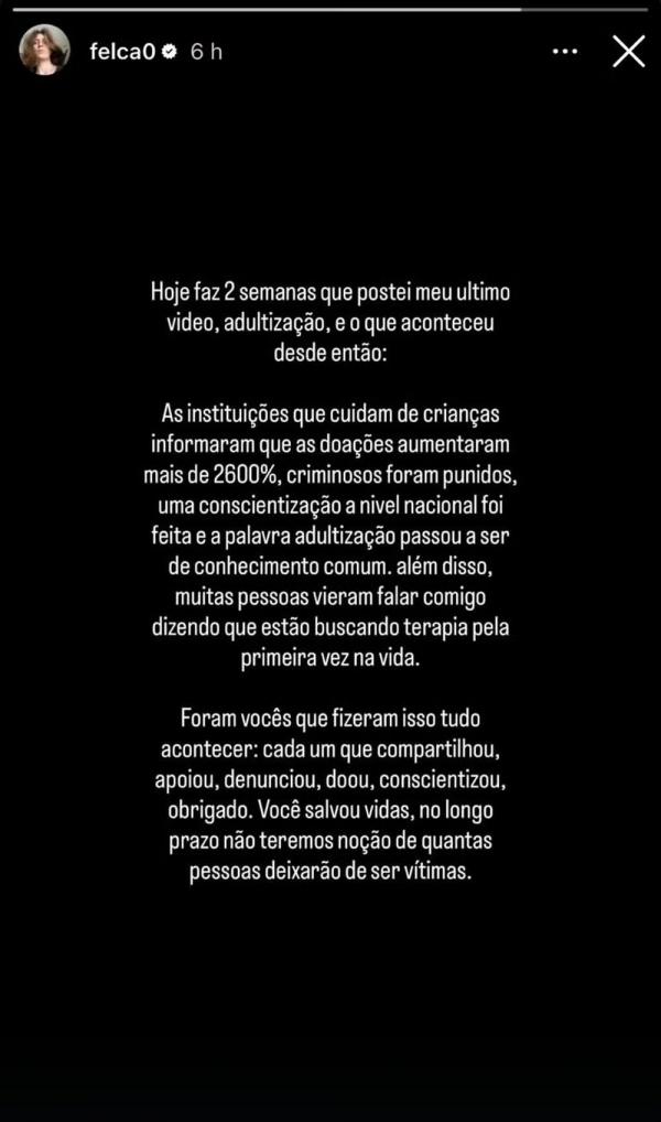Post de Felca(Imagem:Reprodução | Instagram)