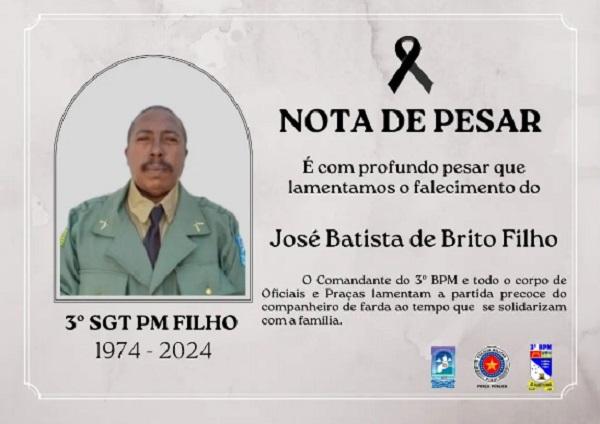 Nota de Pesar: 3º BPM Floriano lamenta o falecimento do 3º Sgt Filho.(Imagem:Reprodução/Instagram)