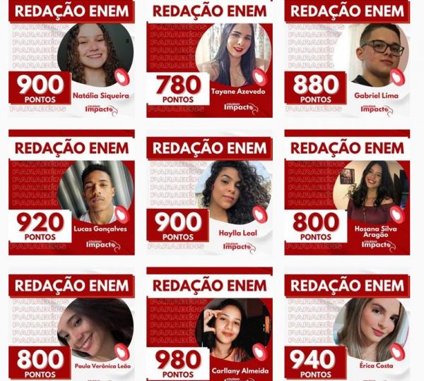 Alunos do Colégio Impacto se destacam em nota de redação do Enem.(Imagem:Reprodução/Instagram)