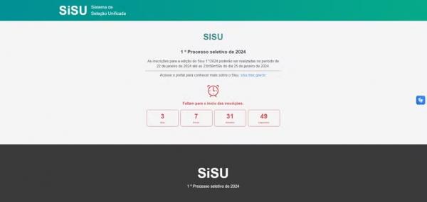 Processo seletivo para o Sisu 2024 começa em 22 de janeiro.(Imagem:Reprodução)