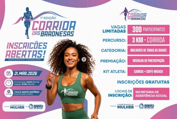 1&ordf; Corrida das Baronesas vai reunir mulheres em evento in&eacute;dito em Bar&atilde;o de Graja&uacute;.(Imagem:Reprodu&ccedil;&atilde;o/Instagram)