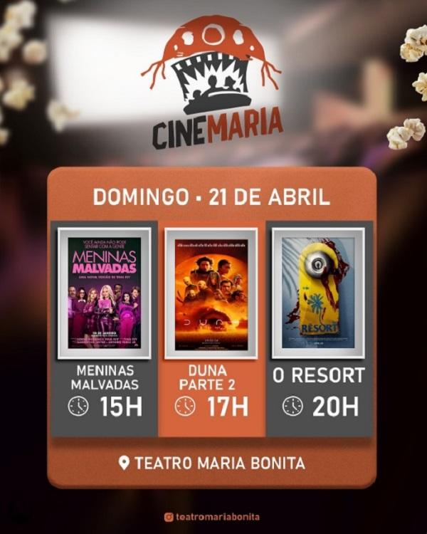  Domingo de cinema imperdível no Teatro Maria Bonita em Floriano.(Imagem:Reprodução/Instagram)