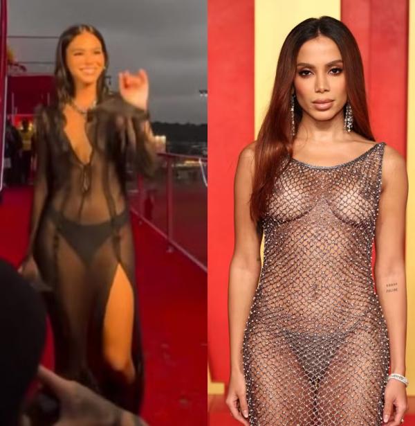 Bruna Marquezine foi comparada à Anitta por usar look com transparência em evento.(Imagem:Instagram/Getty Images)