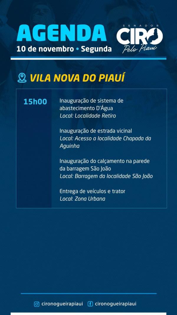 Senador Ciro Nogueira cumpre agenda em Vila Nova do Piauí nesta segunda-feira (10).(Imagem:Ascom)