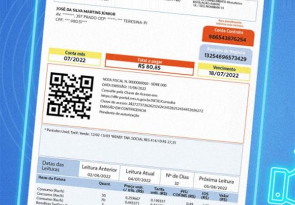 Fatura de energia no Piauí passa a ser emitida em novo formato.(Imagem:Divulgação/Equatorial Piauí)