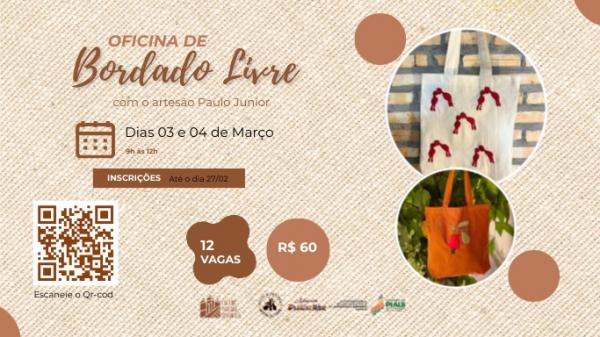 Inscrições abertas para oficina de bordado livre na Casa do Artesão Design Mestre Albertino em Teresina(Imagem:Divulgação)