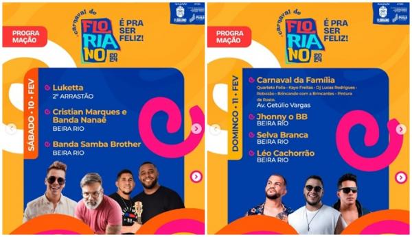 Carnaval 2024 em Floriano: Veja a programação completa da Folia de Momo de 10 a 13 de fevereiro.(Imagem:Reprodução/Instagram)