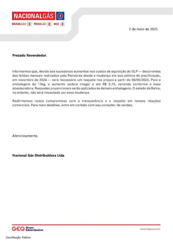 Nota da Nacional Gás Distribuidora(Imagem:Reprodução)