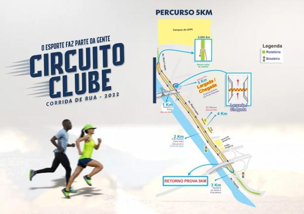 Percurso 5km Circuito Clube Corrida de Rua 2022.(Imagem:TV Clube )