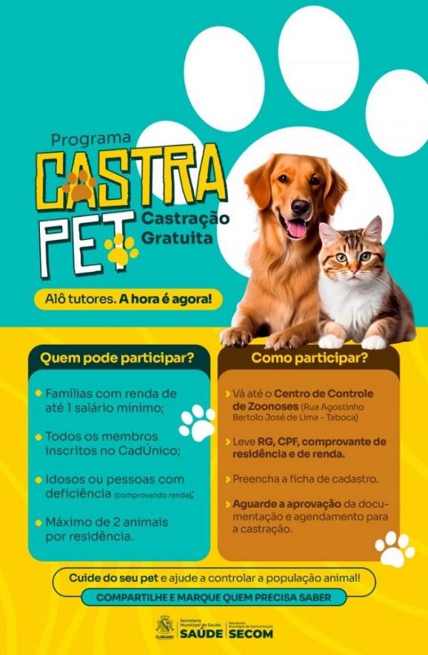 Prefeitura de Floriano lança programa Castra Pet para controle populacional de cães e gatos.(Imagem:Secom)