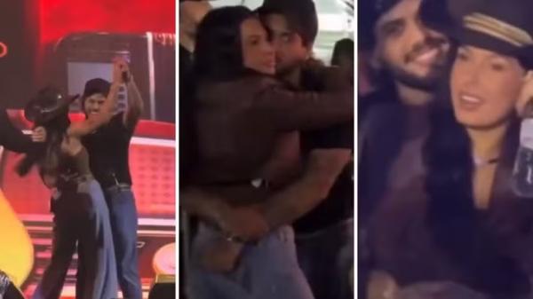 Ana Castela e Zé Felipe foram flagrados em clima de romance no show de Leonardo.(Imagem:Reprodução/X)