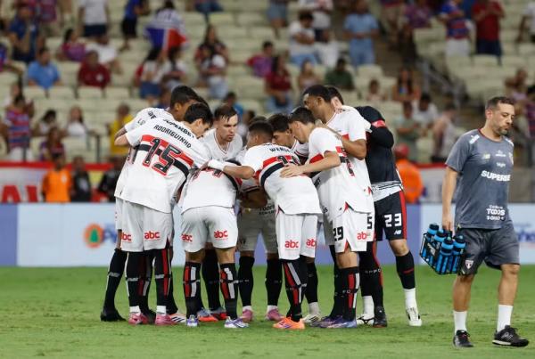 Jogadores do São Paulo antes de jogo contra o Fortaleza.(Imagem: Rubens Chiri/saopaulofc)