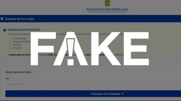 É #FAKE que PRF abriu inscrição para concurso público.(Imagem:Reprodução)