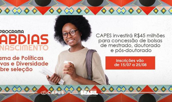 Capes abre inscrições para bolsas de programa de políticas afirmativas.(Imagem:Arte Capes/Secom)