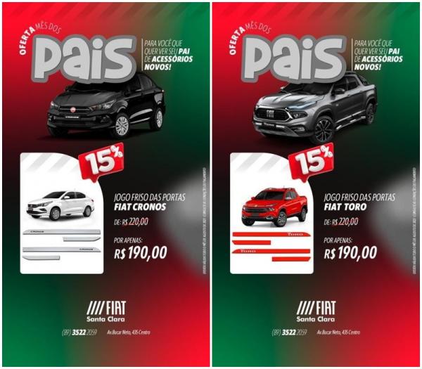 Fiat Santa em Floriano: Celebre o mês dos pais com ofertas imperdíveis em acessórios automotivos.(Imagem:Divulgação)