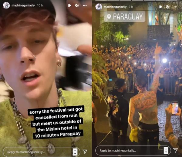 Machine Gun Kelly faz show para fãs em hotel após festival no Paraguai ser cancelado(Imagem:Reprodução)