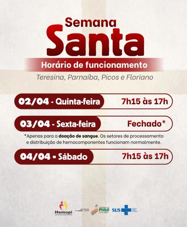 Semana Santa: Hemopi divulga hor&aacute;rios de funcionamento e incentiva doa&ccedil;&atilde;o de sangue.(Imagem:Reprodu&ccedil;&atilde;o/Instagram)