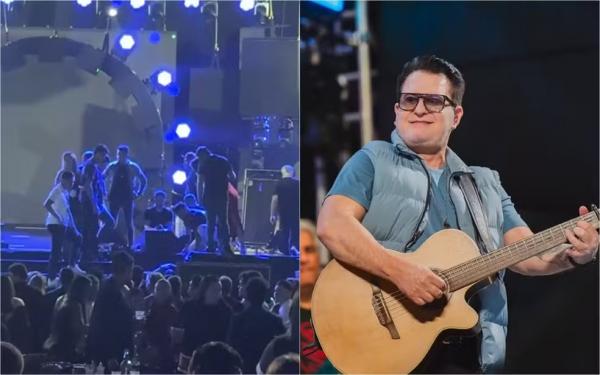 Marrone cai do palco durante show em Goiânia, Goiás.(Imagem:Reprodução/Redes Sociais)