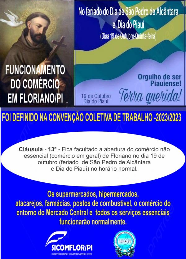 Comércio em Floriano funcionará normalmente no feriado de São Pedro de Alcântara e Dia do Piauí(Imagem: Divulgação)
