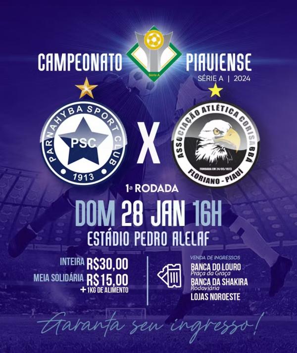 Ingressos para Parnahyba x Corisabbá pelo Campeonato Piauiense 2024.(Imagem:Divulgação/Parnahyba S.C.)