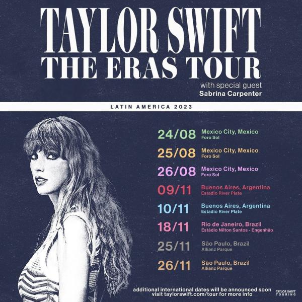 Datas dos shows da Taylor Swift.(Imagem:Divulgação)