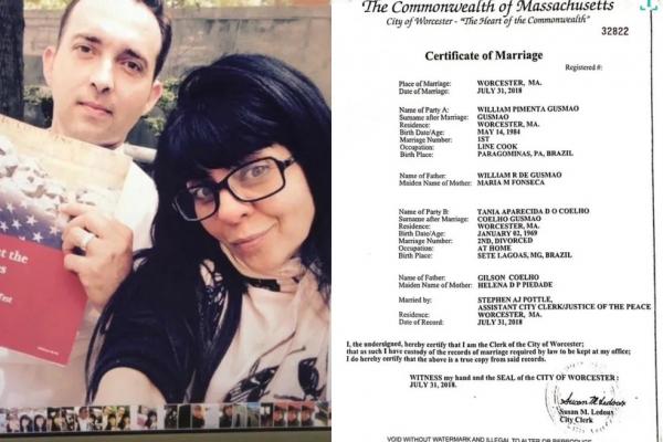  William Gusmão e Tania Aparecida são casados desde julho de 2018, nos EUA.(Imagem:Reprodução/Redes sociais )