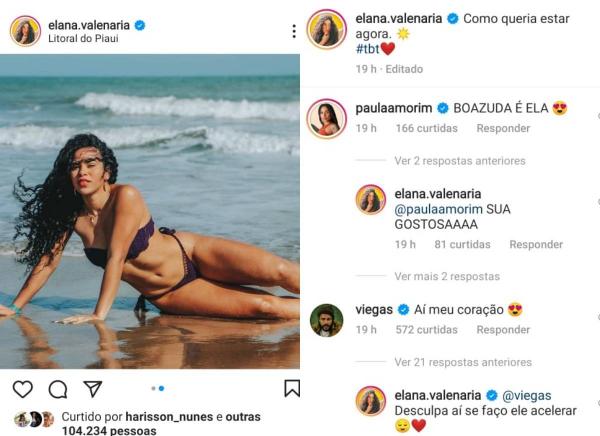 Elana e Viegas trocam mensagens.(Imagem:Reprodução/Instagram)