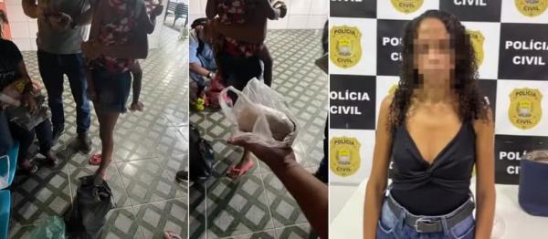 Mulher é presa com filhos de 6 meses e 7 anos transportando quase meio quilo de cocaína em Teresina.(Imagem:Divulgação/PCPI)