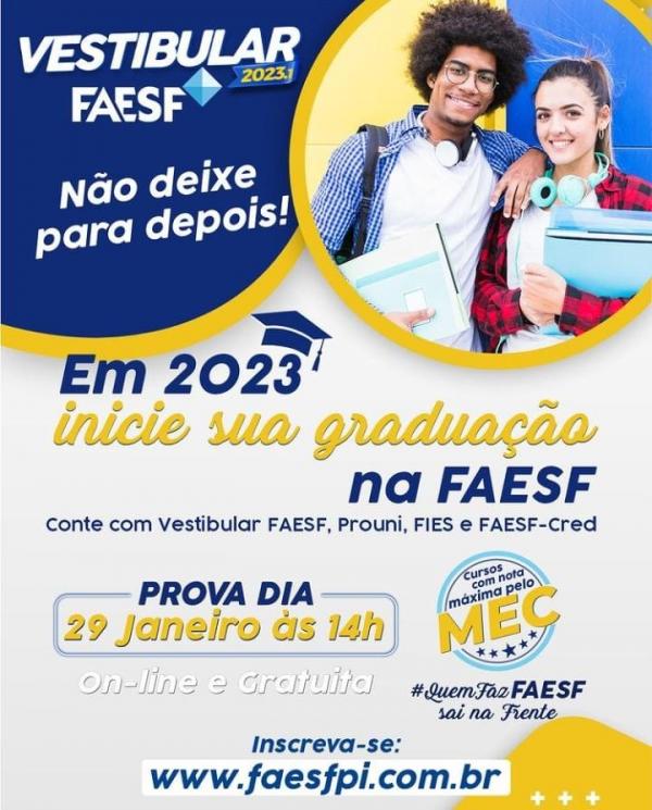 Vestibular da FAESF: provas serão aplicadas no próximo domingo (29).(Imagem:Divulgação)