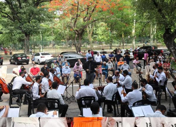 Apresentação da Orquestra Sinfônica de Teresina diante do Palácio da Cidade.(Imagem:Ilanna Serena/g1)