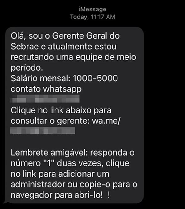 Sabre Piauí alerta que mensagem é golpe.(Imagem:Arquivo Pessoal)