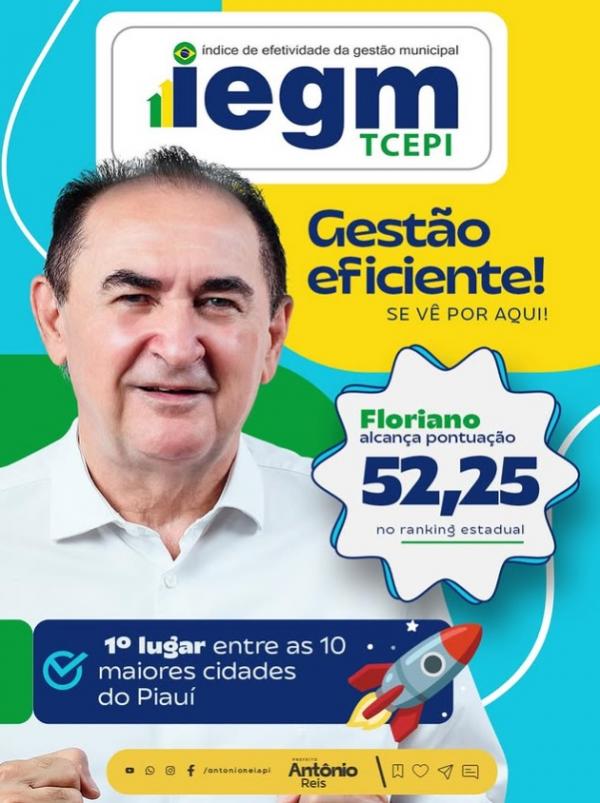 Floriano conquista 1&ordm; lugar entre maiores cidades do Piau&iacute; em &iacute;ndice de efetividade da gest&atilde;o municipal.(Imagem:Reprodu&ccedil;&atilde;o/Instagram)