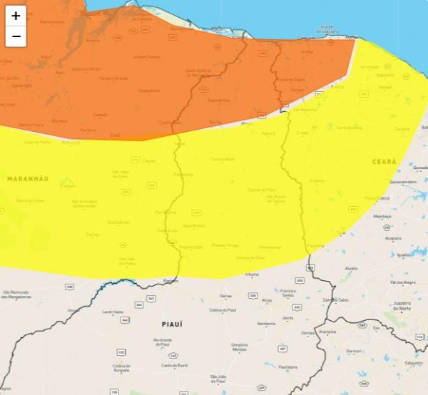 Inmet emite novo alerta de chuvas intensas para 95 municípios piauienses(Imagem:Reprodução/Inmet)