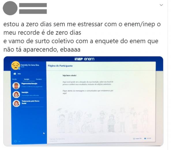 Abertura da enquete do Enem 2020 tem relatos de problemas de acesso e ´campanhas´ por opções de data(Imagem:Reprodução)