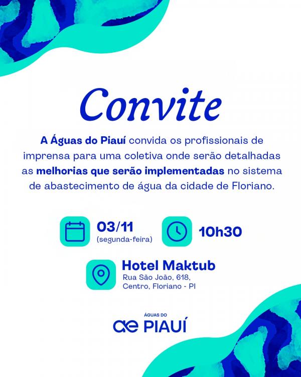 Águas do Piauí anuncia coletiva para apresentar melhorias no abastecimento de Floriano.(Imagem:Divulgação)
