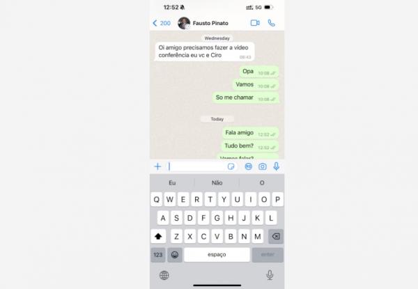 Trecho de di&aacute;logo extra&iacute;do pela PF no celular do banqueiro Daniel Vorcaro com o deputado Fausto Pinato (PP-SP).(Imagem:Reprodu&ccedil;&atilde;o)