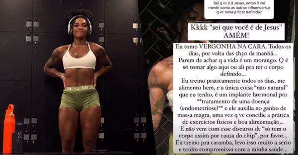 Patrícia Ramos rebate comentário sobre uso de hormônios para manter o corpo definido.(Imagem: Instagram)