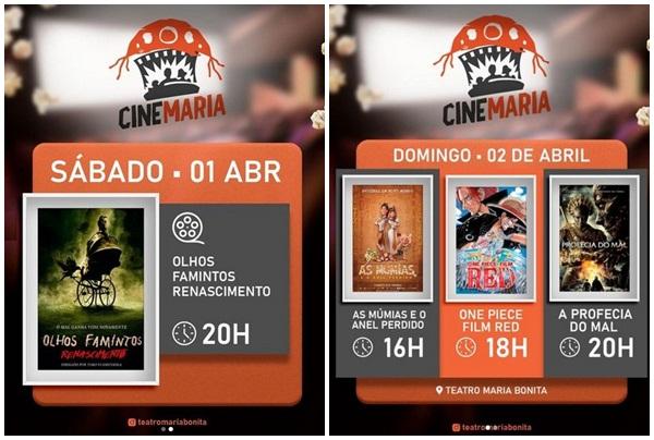 Programação do Cine Maria no Teatro Maria Bonita em Floriano para o fim de semana.(Imagem:Reprodução/Instagram)