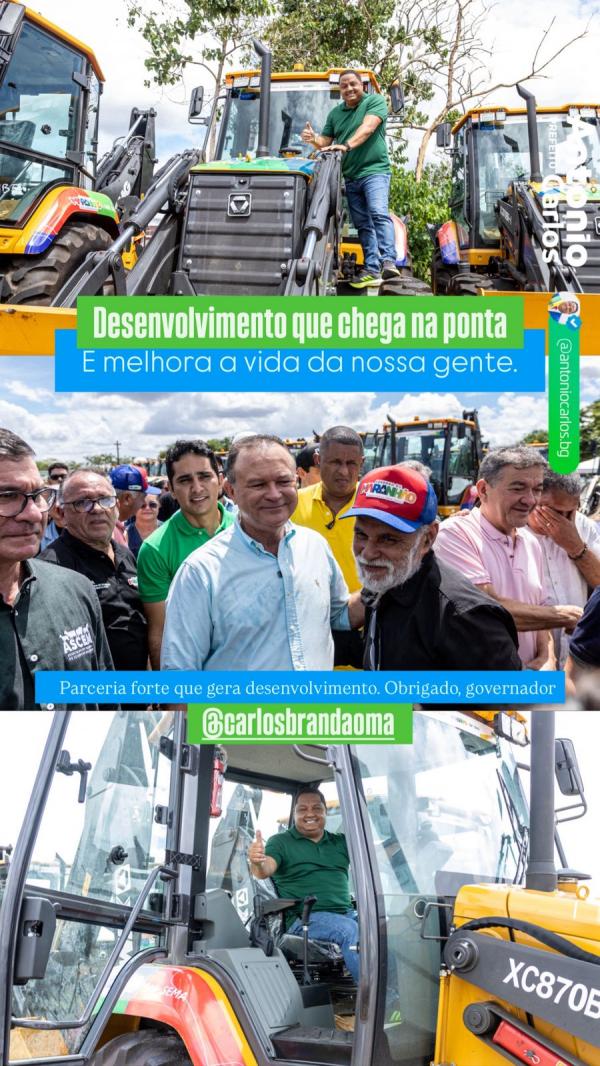 Prefeito Ant&ocirc;nio Carlos celebra entrega de retroescavadeira para Bar&atilde;o de Graja&uacute; pelo Governo do Maranh&atilde;o(Imagem:Reprodu&ccedil;&atilde;o/Instagram)