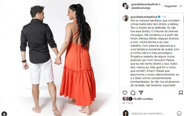Graciele Lacerda posta após assumir perfil falso.(Imagem:Instagram)