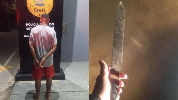 Homem &eacute; preso ap&oacute;s invadir casa, destruir pertences e amea&ccedil;ar mulher com fac&atilde;o no PI(Imagem:Reprodu&ccedil;&atilde;o/PMPI)