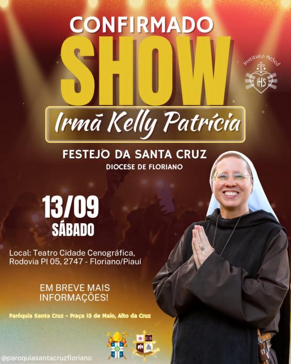Irmã Kelly Patrícia será atração especial no Festejo da Exaltação da Santa Cruz em Floriano.(Imagem:Divulgação)
