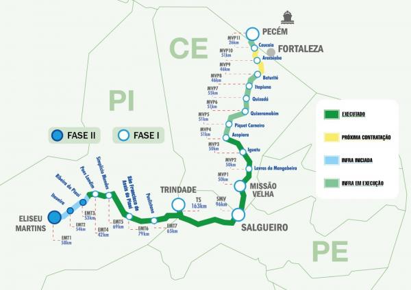 Transnordestina no Piauí tem 33% da segunda fase concluída e terá entrega antecipada.(Imagem:Divulgação)