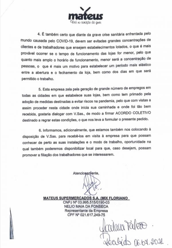 Documentos que comprovam o acordo entre Grupo Mateus e Sindicato(Imagem:Reprodução)