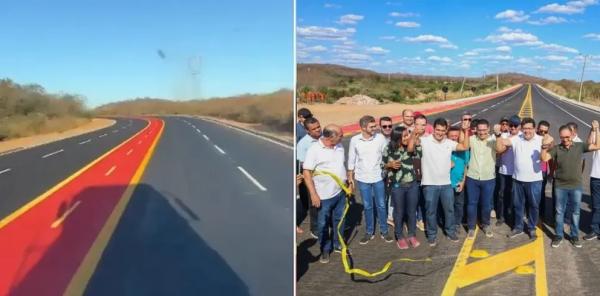 Ciclofaixa no meio da pista: governo inaugura trecho de rodovia após mudança para a lateral.(Imagem:Divulgação)