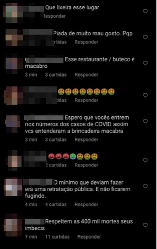 Internautas criticaram a frase utilizada pelo estabelecimento e manifestaram revolta.(Imagem:Reprodução/Instagram)