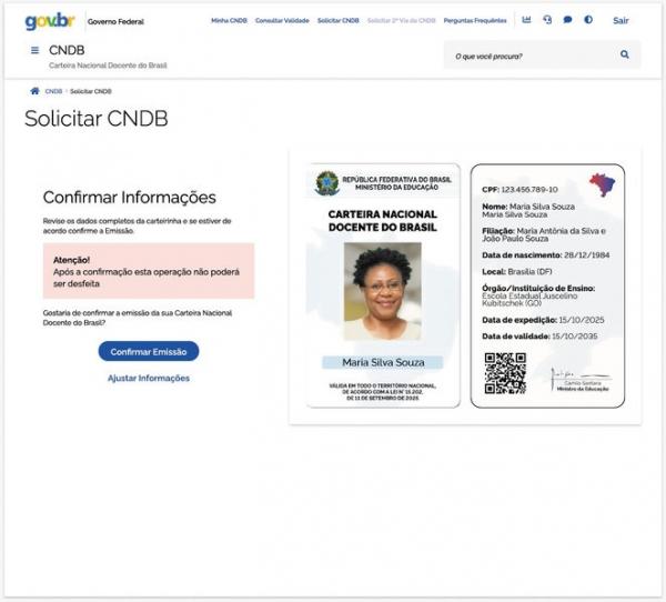 Carteira Nacional Docente(Imagem:Reprodução MEC)