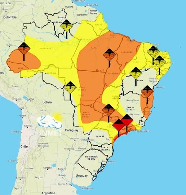 Piauí entra em alertas laranja e amarelo para chuvas intensas.(Imagem:Reprodução/Inmet)